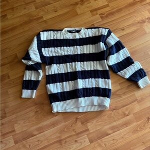 Rare- Vintage 80s Tommy Hilfiger Navy and White Striped Crewneck Sweater